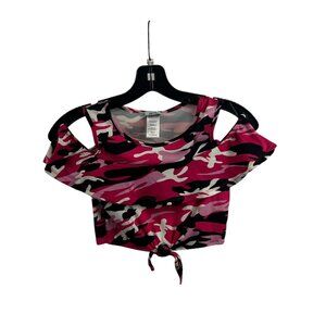 Joey B Girls Pink New Camo Cold Shoulder Tie Front Crop New Top Size S  Casual S